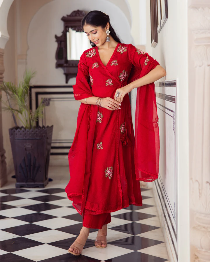 Ruby Red Embroidered Doria Suit Set - Image 6