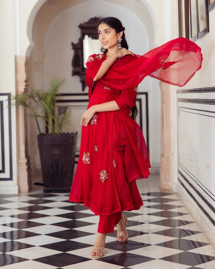 Ruby Red Embroidered Doria Suit Set - Image 5