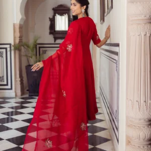 Ruby Red Embroidered Doria Suit Set