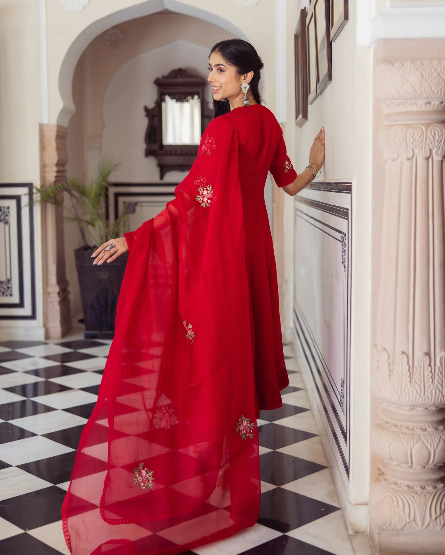 Ruby Red Embroidered Doria Suit Set - Image 2