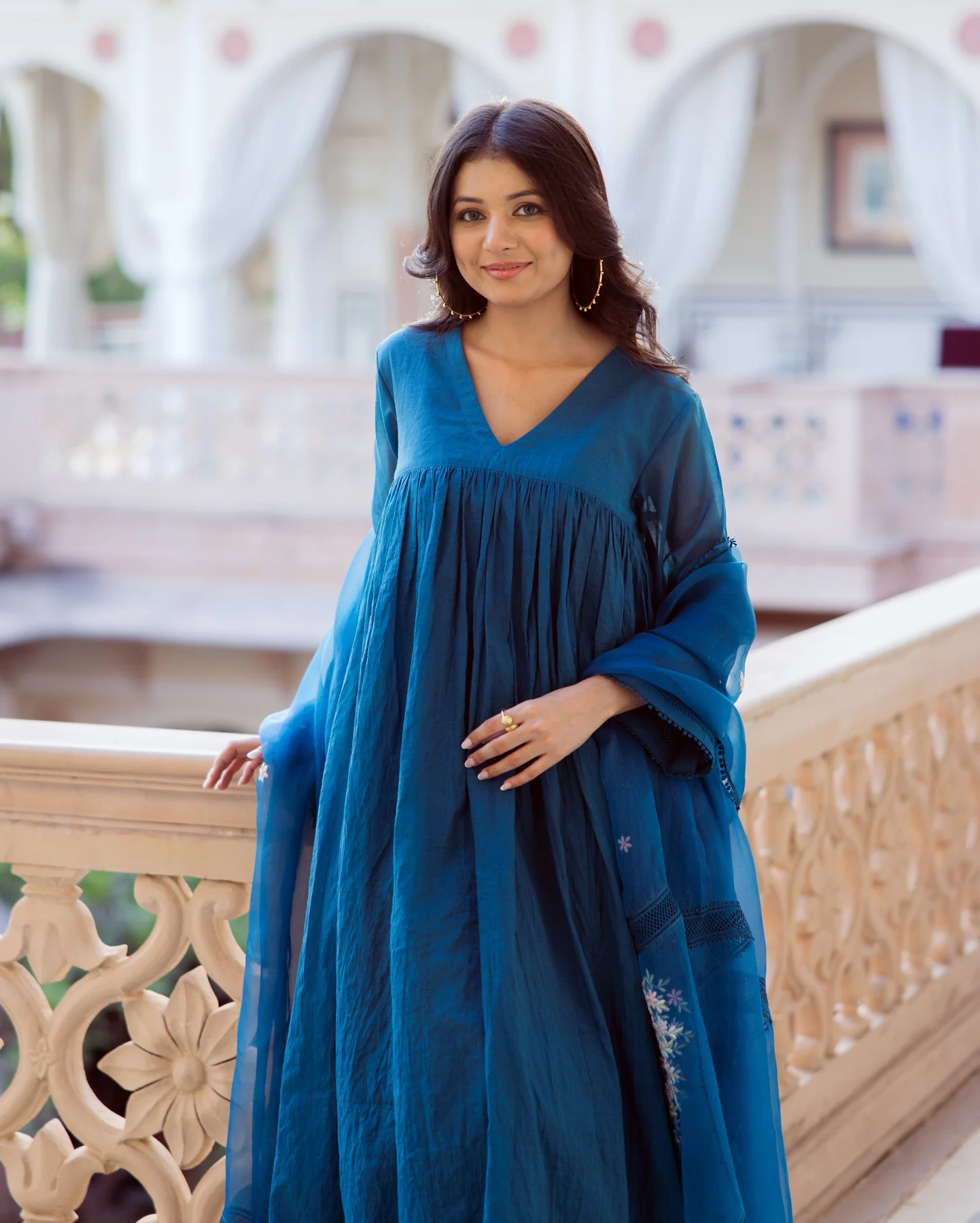Desi Blue Embroidered Chanderi Suit Set - Image 5
