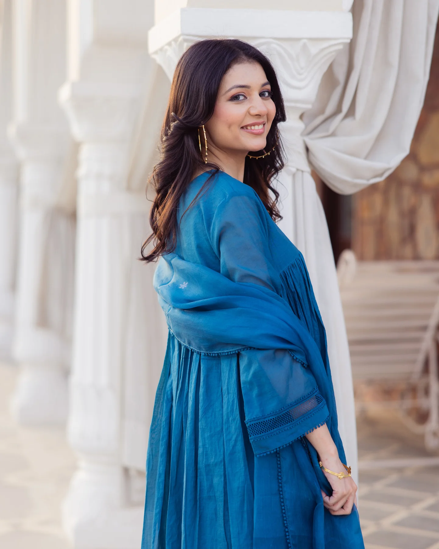 Desi Blue Embroidered Chanderi Suit Set - Image 4