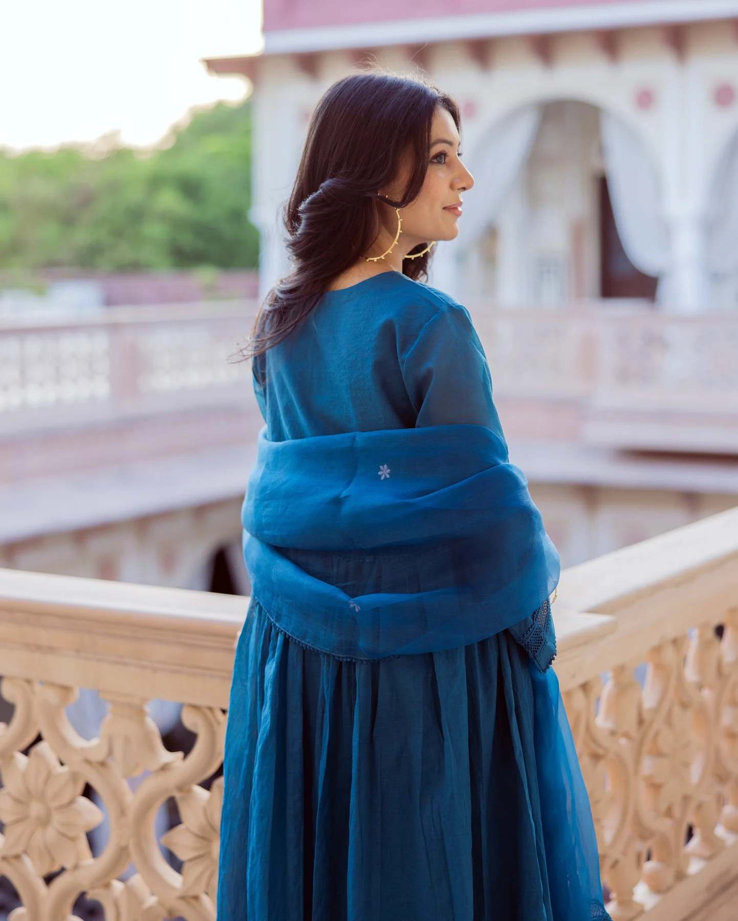 Desi Blue Embroidered Chanderi Suit Set - Image 3