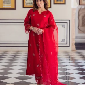 Radhika Red Embroidered Chanderi Suit Set