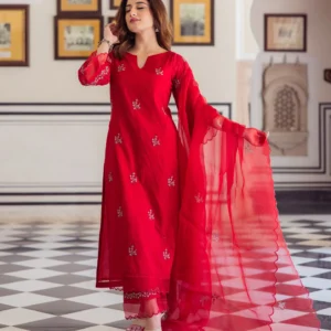 Radhika Red Embroidered Chanderi Suit Set