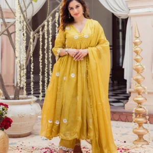 Golden Daisy Mustard Embroidered Doria Suit Set