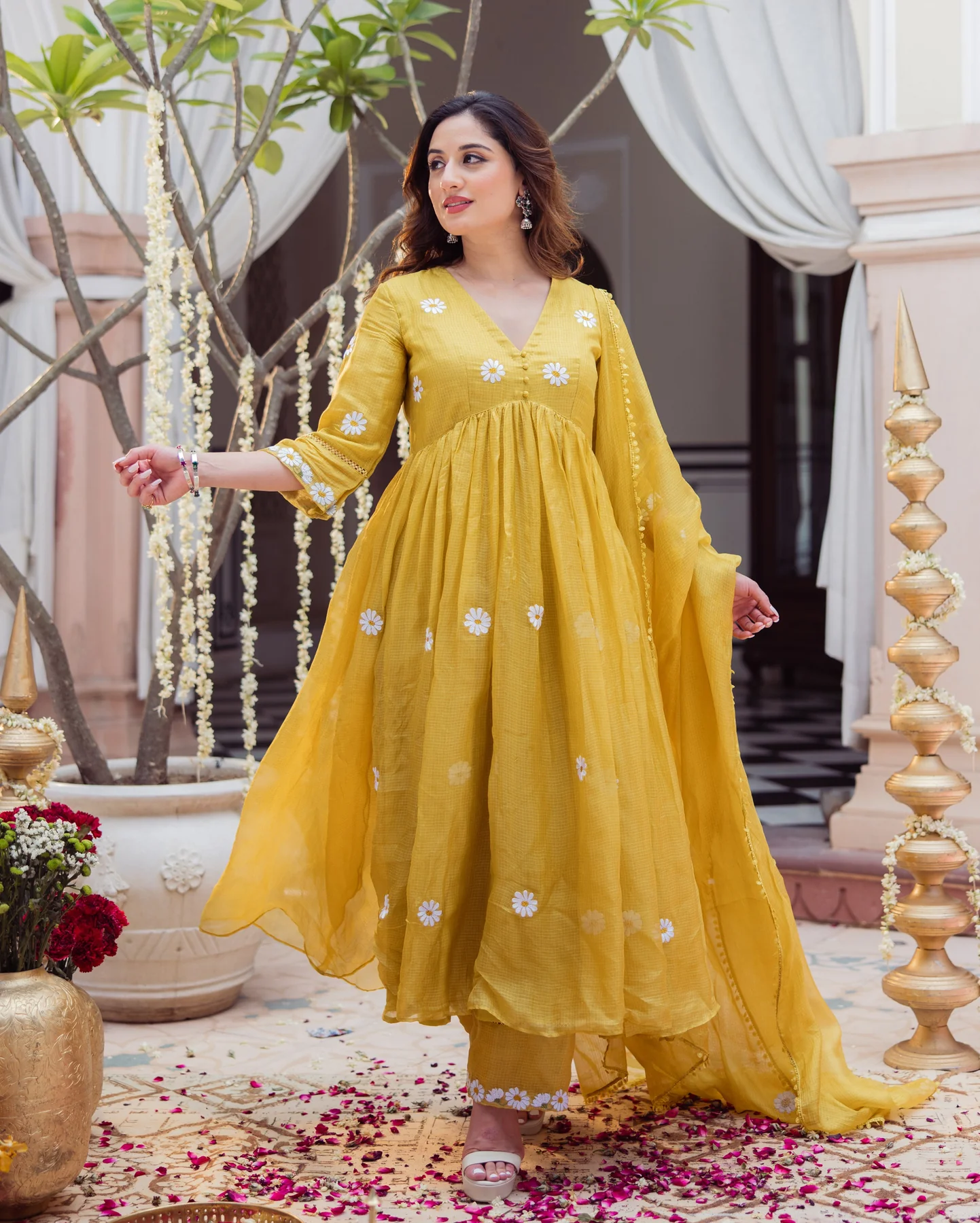 Golden Daisy Mustard Embroidered Doria Suit Set - Image 9