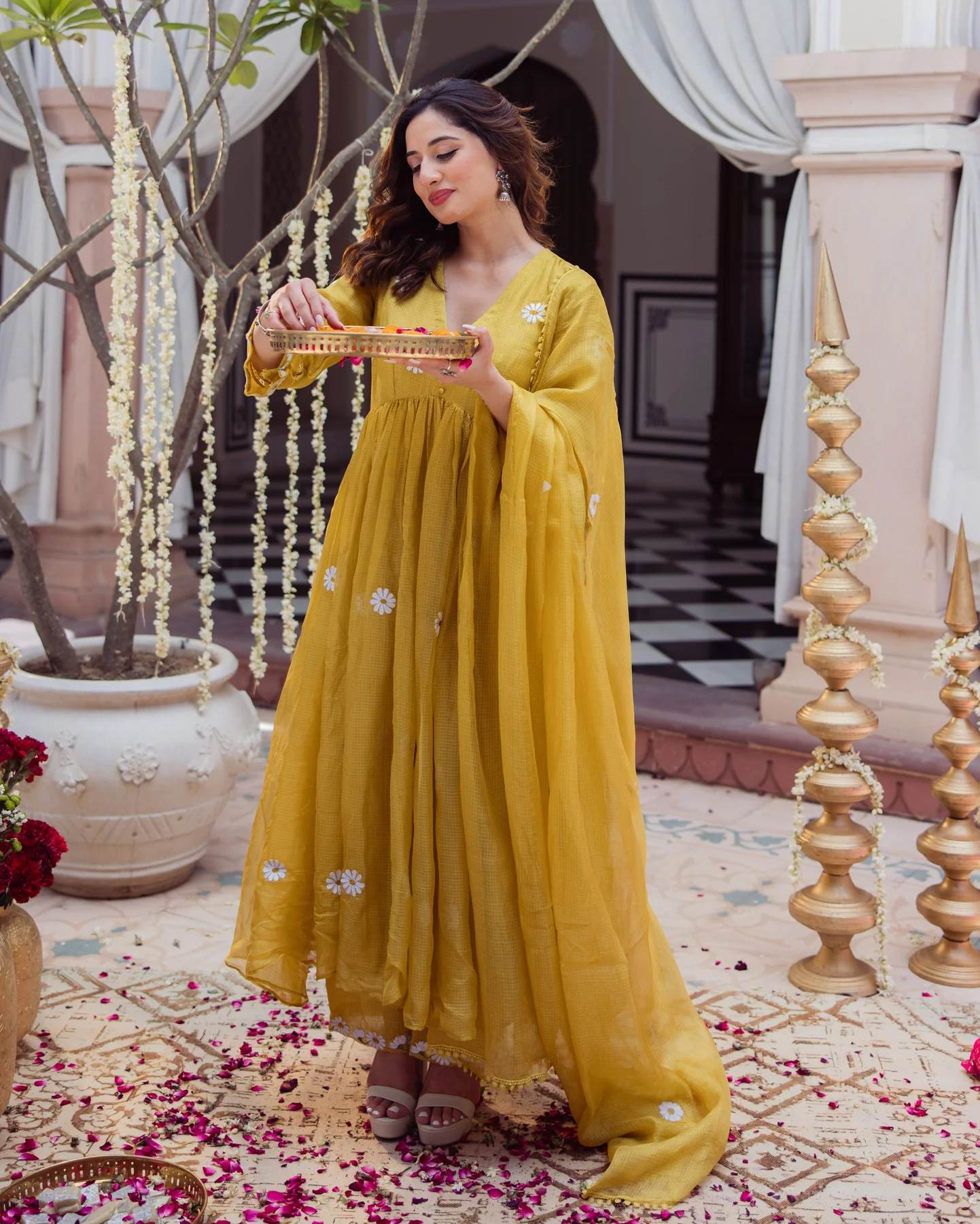 Golden Daisy Mustard Embroidered Doria Suit Set - Image 8