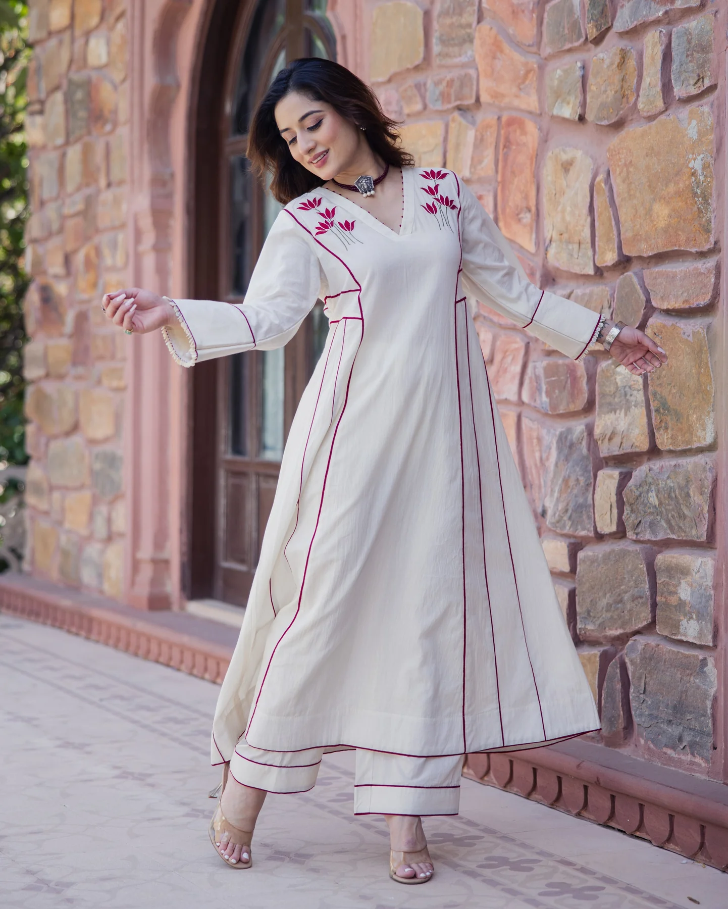 Rebel Off White Embroidered Cotton Kurta Set - Image 7