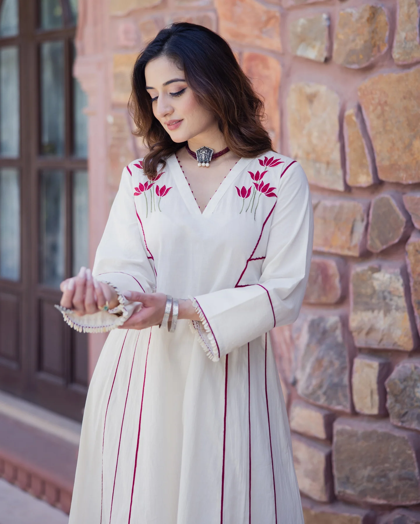 Rebel Off White Embroidered Cotton Kurta Set - Image 6