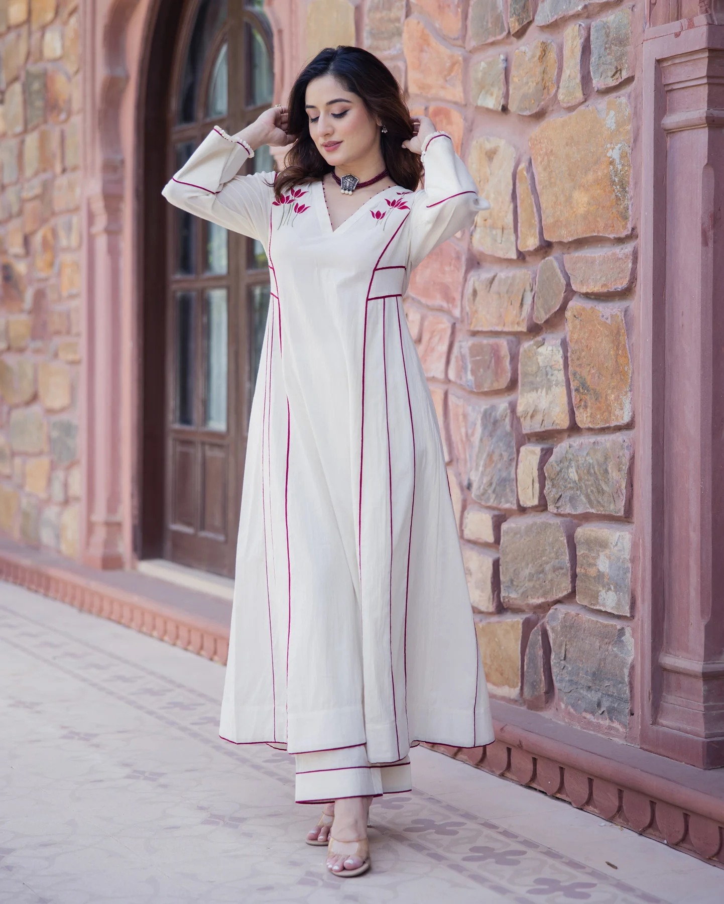 Rebel Off White Embroidered Cotton Kurta Set - Image 2